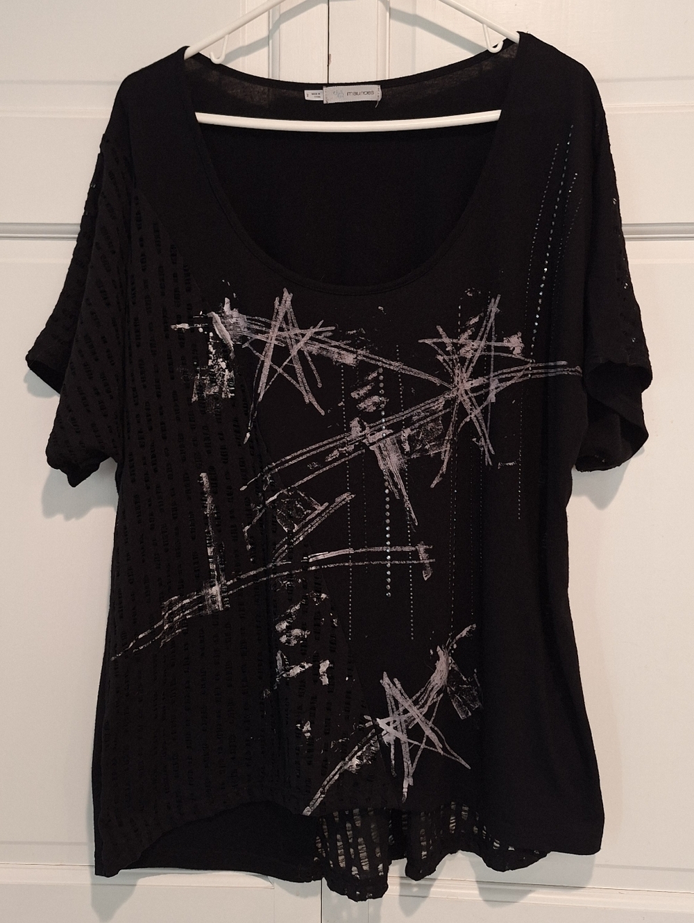 Maurices short sleeve top with laser cut design, rhinestones and star design